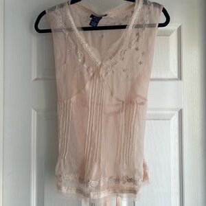 Jordan Sheer Blush Pink Embroidered Sleeveless Top